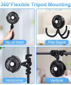Battery Operated Personal Fan with Flexible Tripod Clip-On Rotatable Handheld Fan-TurboTech215