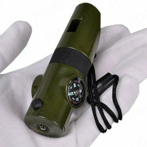7-in-1 Emergency Whistle Survival Flashlight Mirror With Storage Hiking Compass Camping Thermometer Magnifier Mirror Outdoor Tools TurboTech Co 7