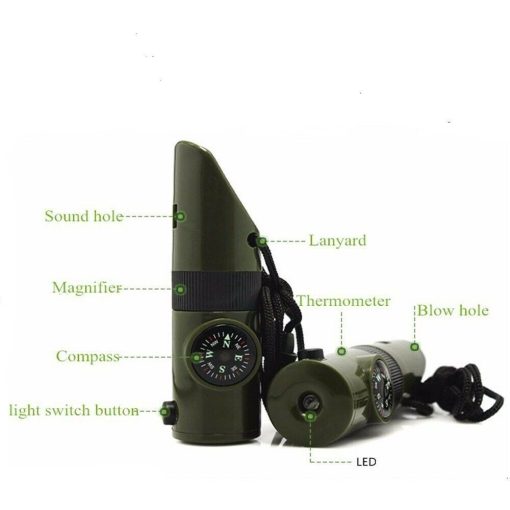 7-in-1 Emergency Whistle Survival Flashlight Mirror With Storage Hiking Compass Camping Thermometer Magnifier Mirror Outdoor Tools TurboTech Co 8