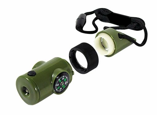 7-in-1 Emergency Whistle Survival Flashlight Mirror With Storage Hiking Compass Camping Thermometer Magnifier Mirror Outdoor Tools TurboTech Co 2