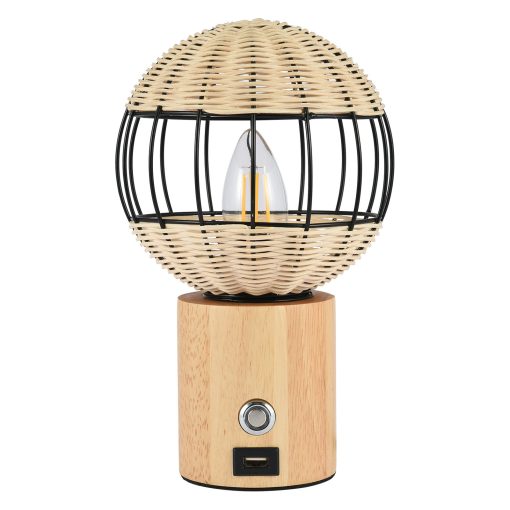 Table Lamp With USB Interface European Style Rubber Wood Bamboo Woven Bedside TurboTech Co 2