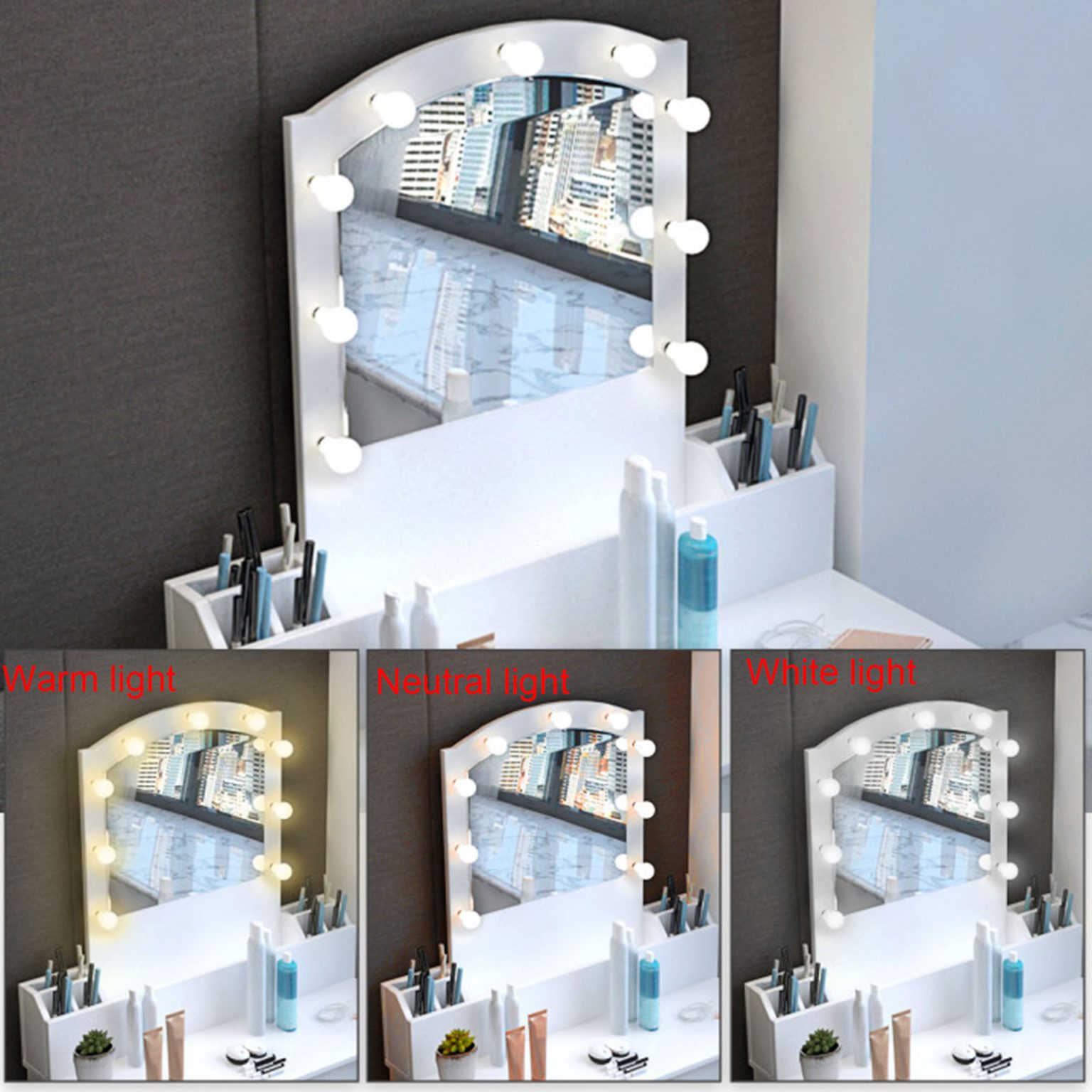 Vanity Set With Led Light Mirror and Cushioned Stool Storage Drawer Makeup Table-TurboTech.co