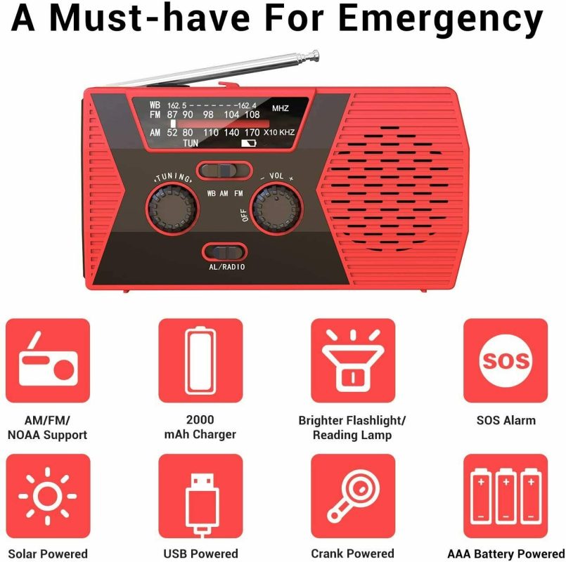 3-In-1 Emergency LED Radio Solar Hand Crank AM FM Flashlight Phone ...