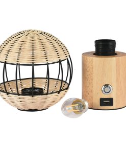 Table Lamp With USB Interface European Style Rubber Wood Bamboo Woven Bedside