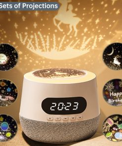 Night Light For Kids Room Bluetooth Speaker Kids Night Light Star Projector With 3.5mm AUX Audio Input LED Clock 6 Sets Of Film For Party Room Decor For Teen Girls Birthday Day Gifts