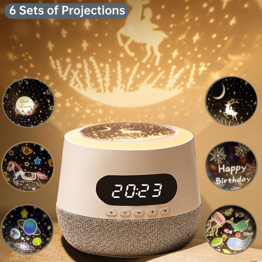 Night Light For Kids Room Bluetooth Speaker Kids Night Light Star Projector With 3.5mm AUX Audio Input LED Clock 6 Sets Of Film For Party Room Decor For Teen Girls Birthday Day Gifts TurboTech Co 9