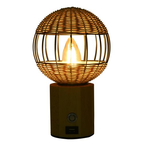 Table Lamp With USB Interface European Style Rubber Wood Bamboo Woven Bedside TurboTech Co 3