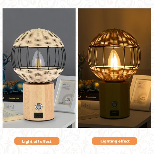 Table Lamp With USB Interface European Style Rubber Wood Bamboo Woven Bedside TurboTech Co 6