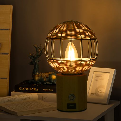 Table Lamp With USB Interface European Style Rubber Wood Bamboo Woven Bedside TurboTech Co 9