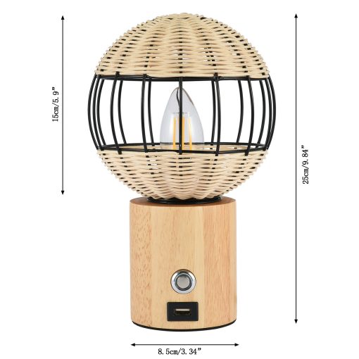 Table Lamp With USB Interface European Style Rubber Wood Bamboo Woven Bedside TurboTech Co 7