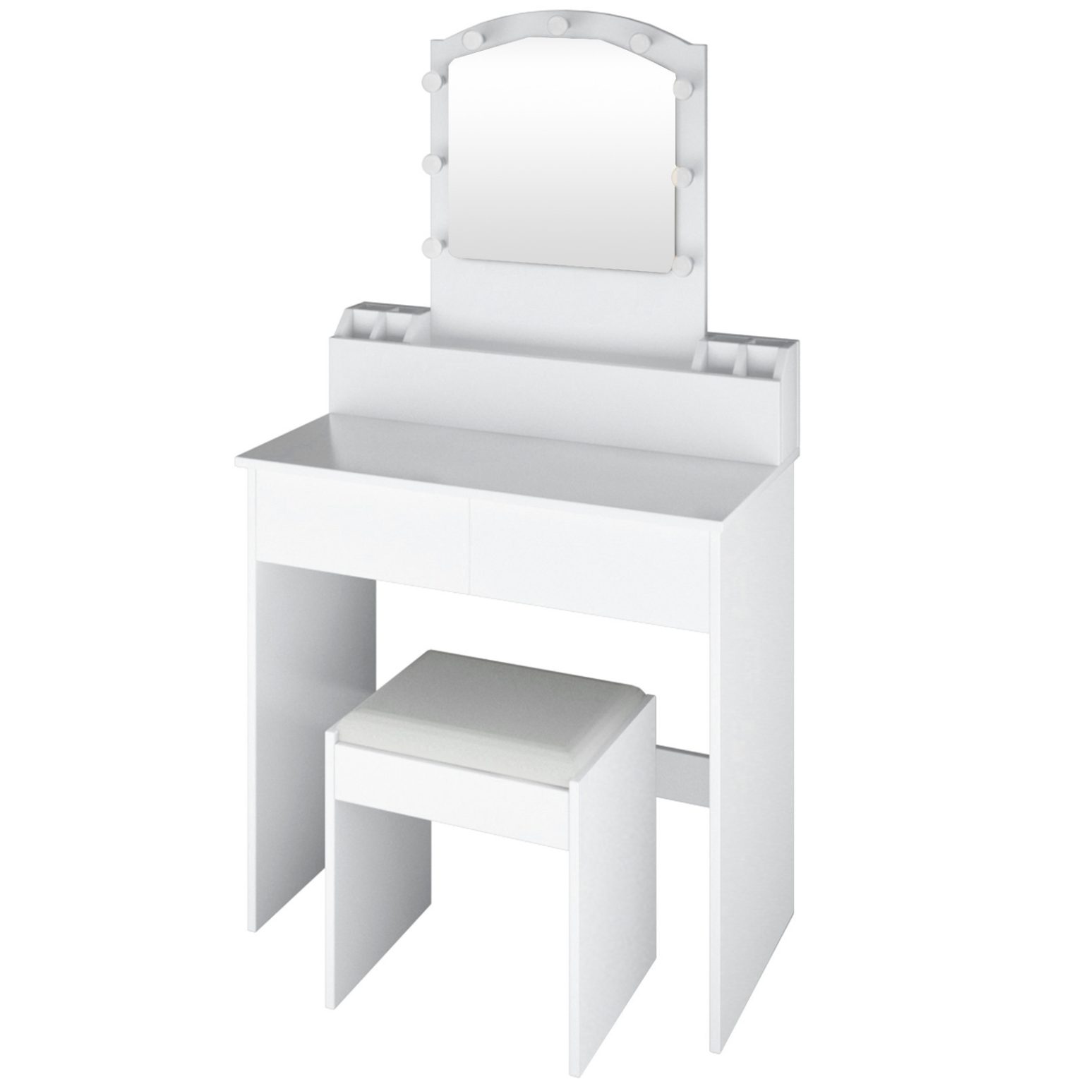 Vanity Set With Led Light Mirror and Cushioned Stool Storage Drawer Makeup Table-TurboTech.co