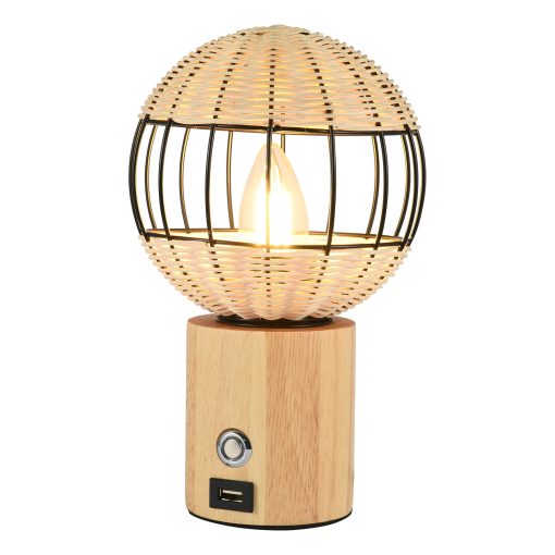 Table Lamp With USB Interface European Style Rubber Wood Bamboo Woven Bedside TurboTech Co 4