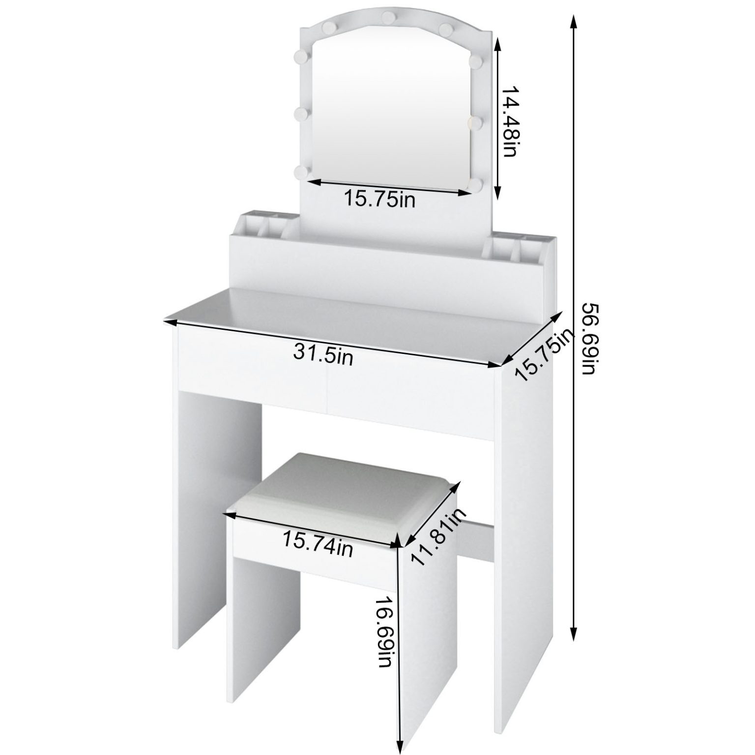 Vanity Set With Led Light Mirror and Cushioned Stool Storage Drawer Makeup Table-TurboTech.co