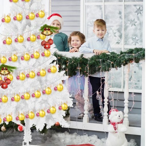 White Artificial Pre-Lit Christmas Tree, 7.5-9ft  Full Tree, With  Metal Stand TurboTech Co 9