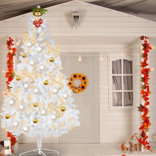 White Artificial Christmas Tree Snow Flocked 8ft  Full Tree With  Metal Stand TurboTech Co 8