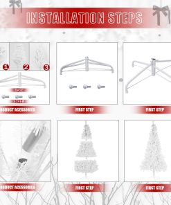 White Artificial Pre-Lit Christmas Tree, 7.5-9ft Full Tree, With Metal Stand