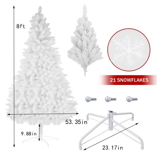 White Artificial Christmas Tree Snow Flocked 8ft  Full Tree With  Metal Stand TurboTech Co 4