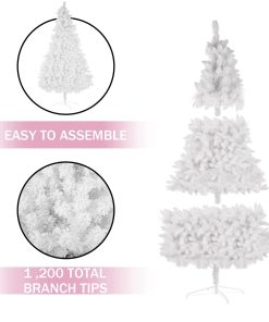 White Artificial Christmas Tree Snow Flocked 8ft Full Tree With Metal Stand
