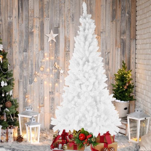 White Artificial Pre-Lit Christmas Tree, 7.5-9ft  Full Tree, With  Metal Stand