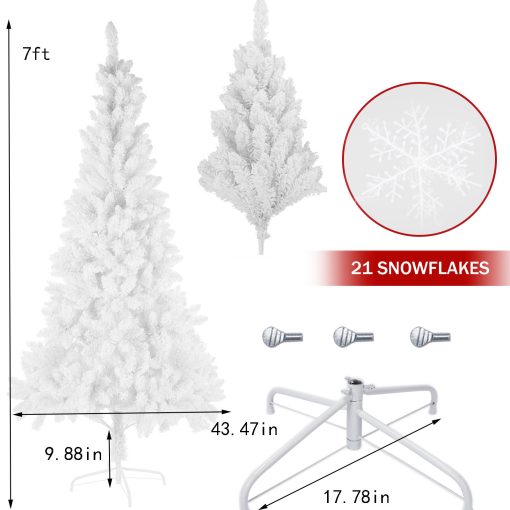 White Artificial Pre-Lit Christmas Tree, 7.5-9ft  Full Tree, With  Metal Stand TurboTech Co 3