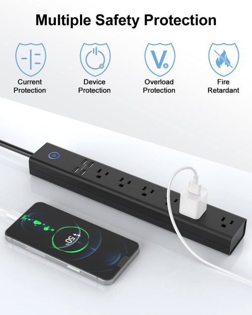 10 FT Surge Protector Power Strip With USB 6 Outlets And 4 USB Ports Wall Mountable Flat Plug Extension Cord TurboTech Co 3