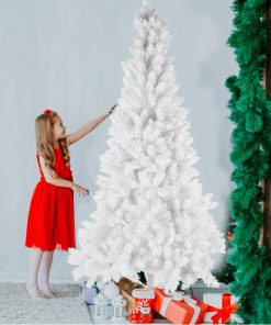 White Artificial Pre-Lit Christmas Tree, 7.5-9ft Full Tree, With Metal Stand