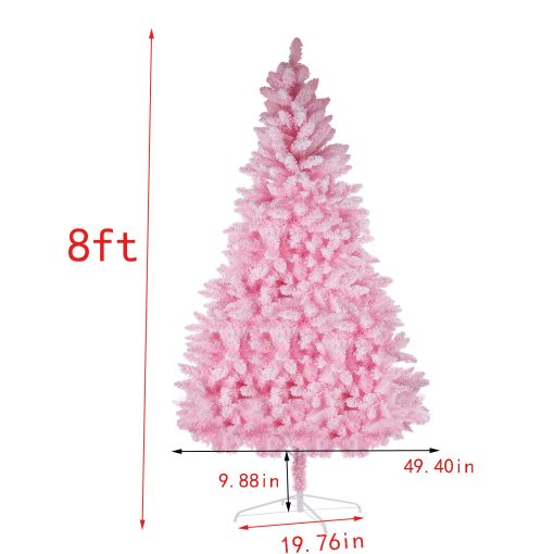 Pink Artificial Christmas Tree Snow Flocked 7-9ft  Full Tree With Metal Stand TurboTech Co 5