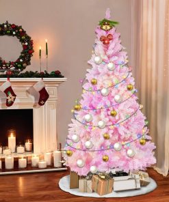 Pink Artificial Christmas Tree Snow Flocked 7-9ft  Full Tree With Metal Stand TurboTech Co