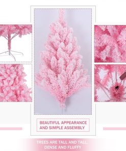 Pink Artificial Christmas Tree Snow Flocked 7-9ft Full Tree With Metal Stand