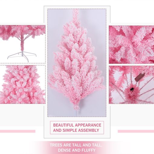 Pink Artificial Christmas Tree Snow Flocked 7-9ft  Full Tree With Metal Stand TurboTech Co 7