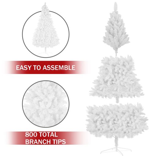 White Artificial Pre-Lit Christmas Tree, 7.5-9ft  Full Tree, With  Metal Stand TurboTech Co 4