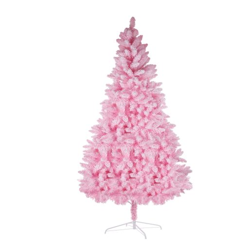 Pink Artificial Christmas Tree Snow Flocked 7-9ft  Full Tree With Metal Stand TurboTech Co 3
