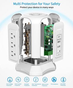 Power Strip Tower With USB C-Surge Protector With 9 AC Multiple Outlet And 4 USB Ports Extension Cord Plug -TurboTech.co