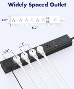 10 FT Surge Protector Power Strip With USB 6 Outlets And 4 USB Ports Wall Mountable Flat Plug Extension Cord