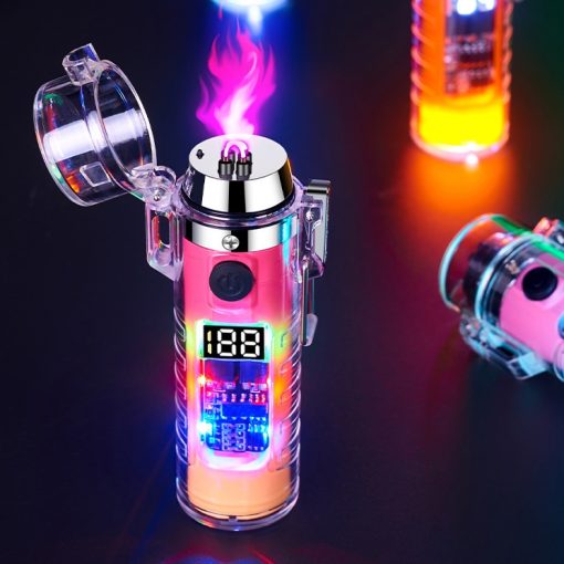 Transparent Shell Dual Arc USB Charging Lighter Outdoor Waterproof LED Colorful Light Power Display Illumination Light Gadgets TurboTech Co 2