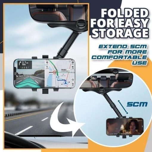 360 Rear View Mirror Phone Holder Multifunctional Rotatable And Retractable Suitable For All Mobile Phones And All Car TurboTech Co 3