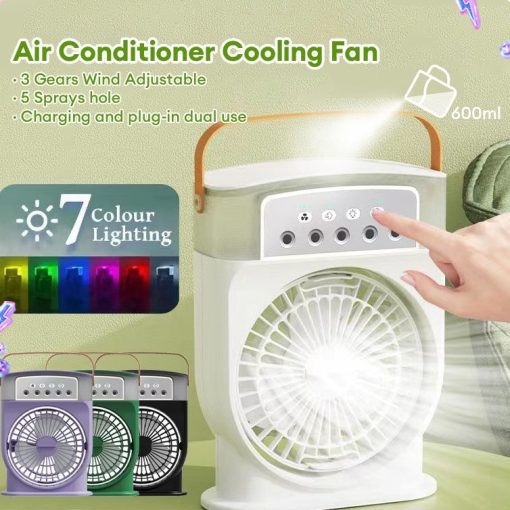 USB Portable Air Conditioner – 5 Spray, 7-Color Light, 600ML Water Tank, Cooling Mist Fan & Humidifier TurboTech Co 4