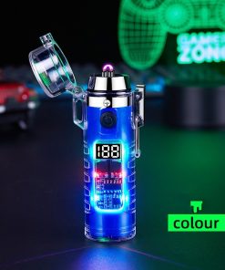 Transparent Shell Dual Arc USB Charging Lighter Outdoor Waterproof LED Colorful Light Power Display Illumination Light Gadgets