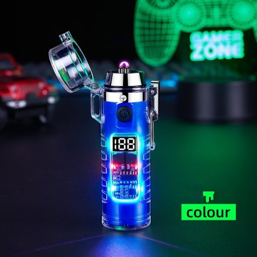 Transparent Shell Dual Arc USB Charging Lighter Outdoor Waterproof LED Colorful Light Power Display Illumination Light Gadgets TurboTech Co 6