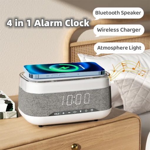 Intelligent Multifunctional Wireless Fast Charger Alarm Clock Bluetooth Speaker Atmosphere Night Light Home Decor TurboTech Co 2