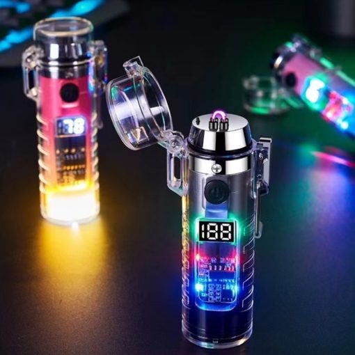 Transparent Shell Dual Arc USB Charging Lighter Outdoor Waterproof LED Colorful Light Power Display Illumination Light Gadgets TurboTech Co 3