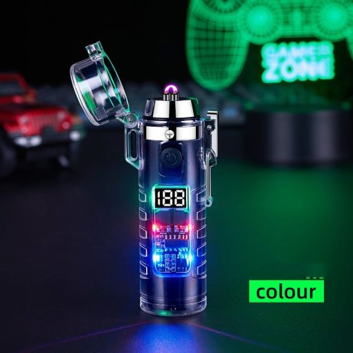 Transparent Shell Dual Arc USB Charging Lighter Outdoor Waterproof LED Colorful Light Power Display Illumination Light Gadgets TurboTech Co 5