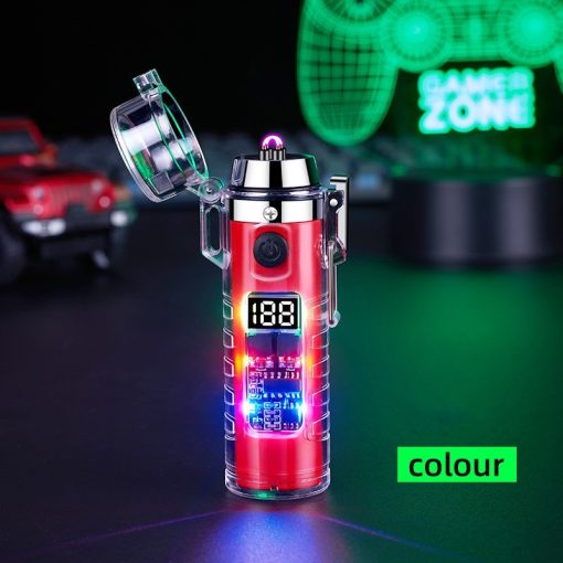 Transparent Shell Dual Arc USB Charging Lighter Outdoor Waterproof LED Colorful Light Power Display Illumination Light Gadgets TurboTech Co 10
