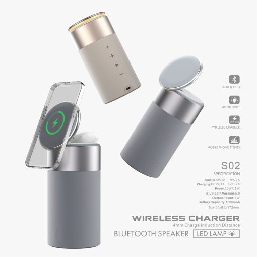 3 In 1 Wireless Charger Portable Multi-Function Bluetooth Speaker With Touch Lamp TurboTech Co 2