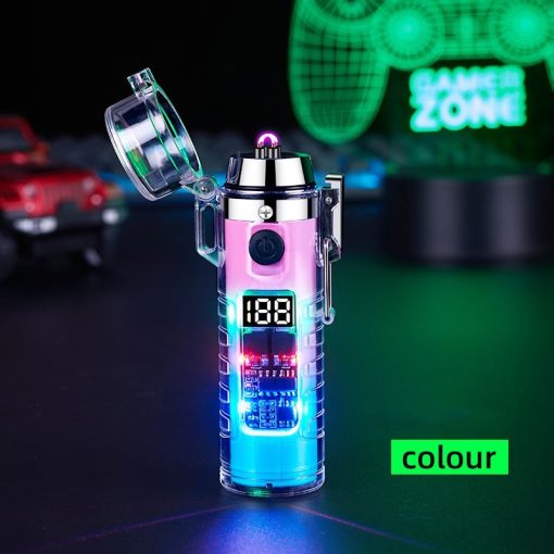 Transparent Shell Dual Arc USB Charging Lighter Outdoor Waterproof LED Colorful Light Power Display Illumination Light Gadgets TurboTech Co 9