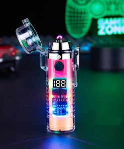 Transparent Shell Dual Arc USB Charging Lighter Outdoor Waterproof LED Colorful Light Power Display Illumination Light Gadgets