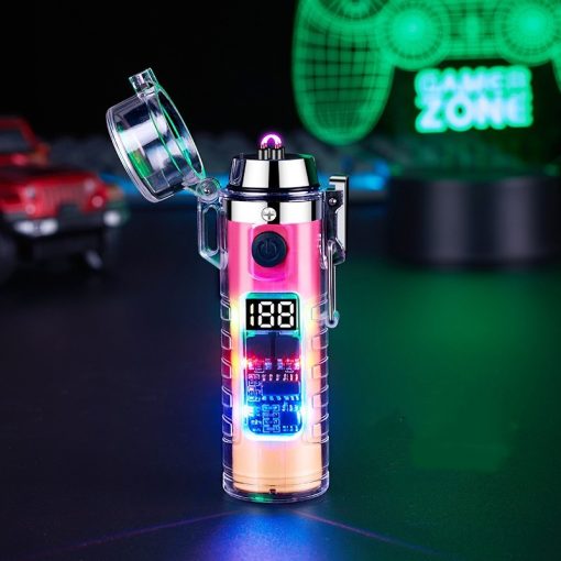 Transparent Shell Dual Arc USB Charging Lighter Outdoor Waterproof LED Colorful Light Power Display Illumination Light Gadgets TurboTech Co 8
