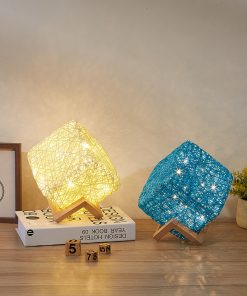 Hand-Knit Rattan Wood Desk Lamp - USB, LED, Dimmable Night Light