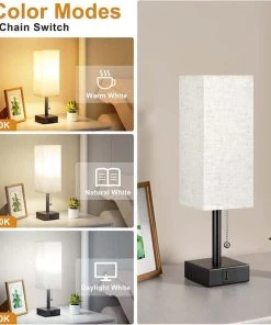 3-Level Brightness Bedside Table Lamp with USB Ports - Pull Chain, Ideal for Reading & Work