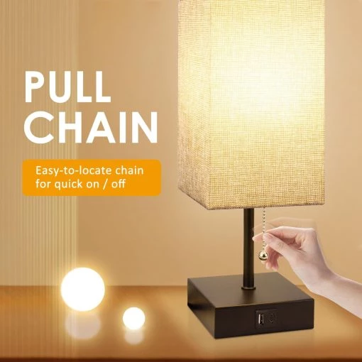 3-Level Brightness Bedside Table Lamp with USB Ports – Pull Chain, Ideal for Reading & Work TurboTech Co 6